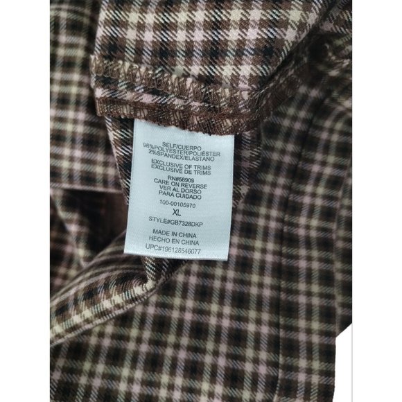 GB Junior Girls XL Plaid Jumper Square Neck Notch Front Brown and Pink Dress New - Picture 5 of 5